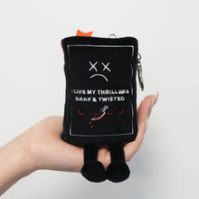 Load image into Gallery viewer, "I Like My Thrillers Dark & Twisted" Book Plush Bag Charm